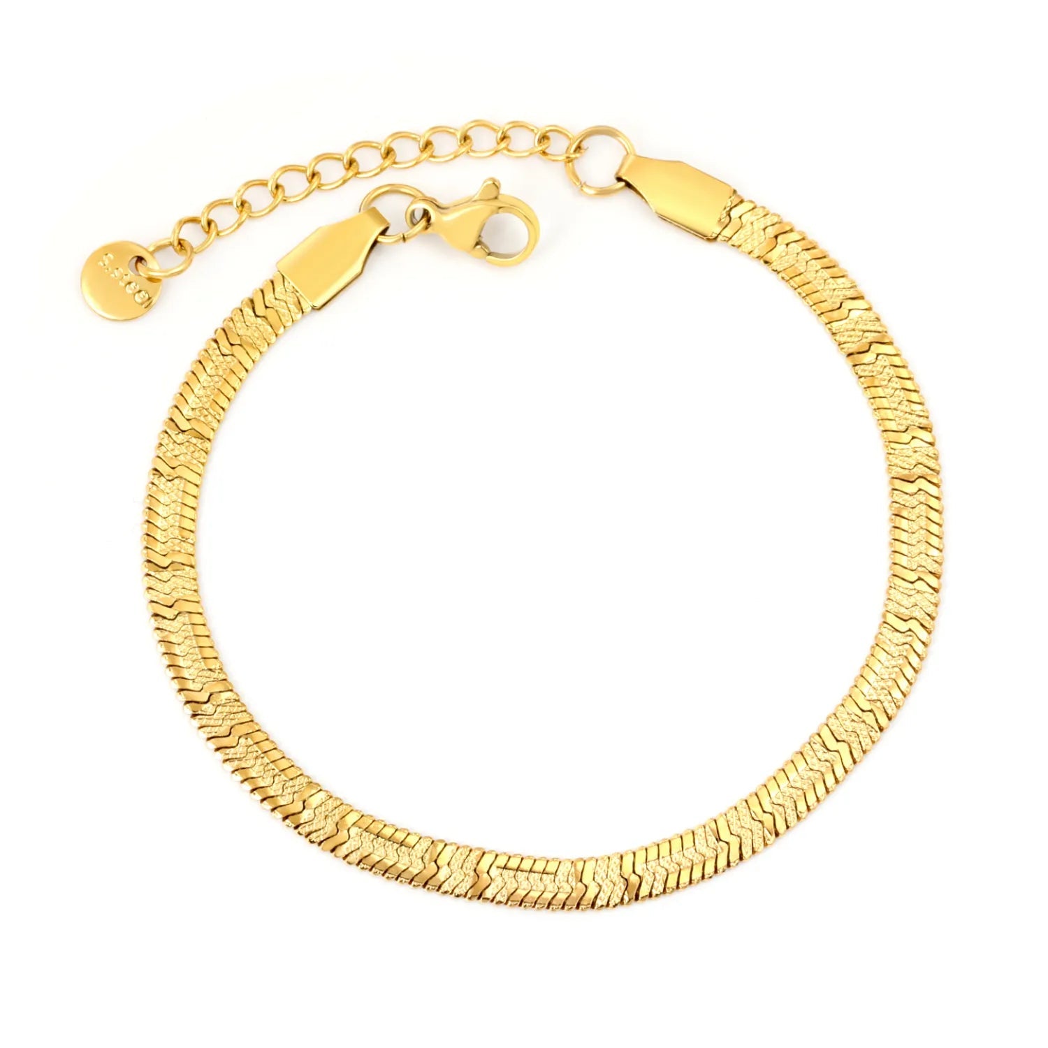 4.0-inch engraved Great Wall pattern knife blade chain 17+3cm+6mm round tail brand bracelet, steel color/golden asonjewelry